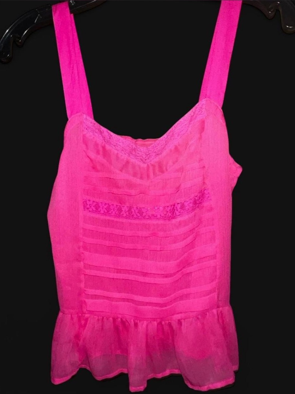 NWT American Eagle Hot Pink Ruffle Lace Cami Tank Top Camisole Sz S